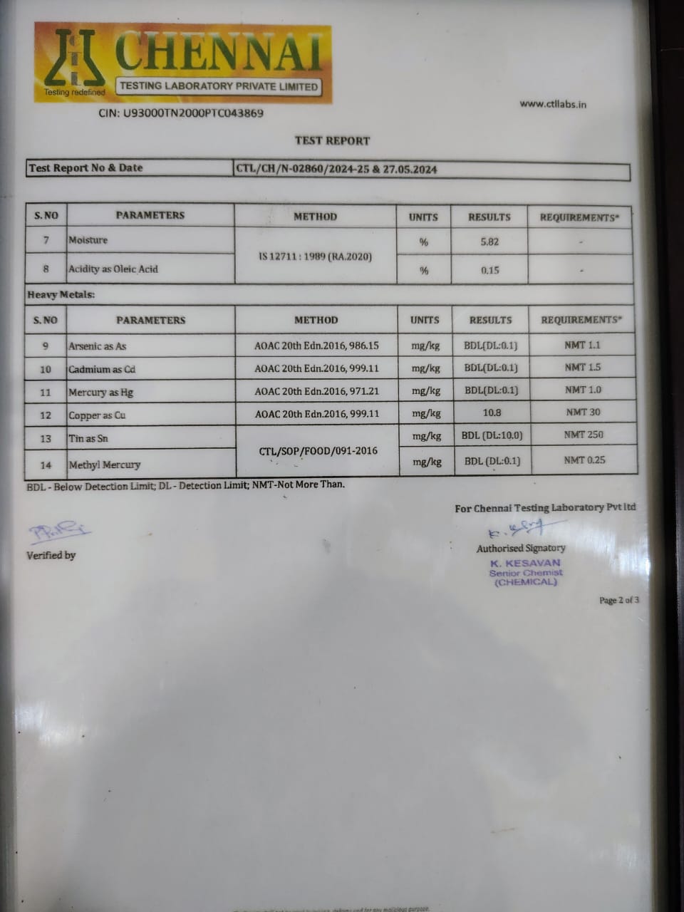 Heavy Metals & Quality Analysis Report